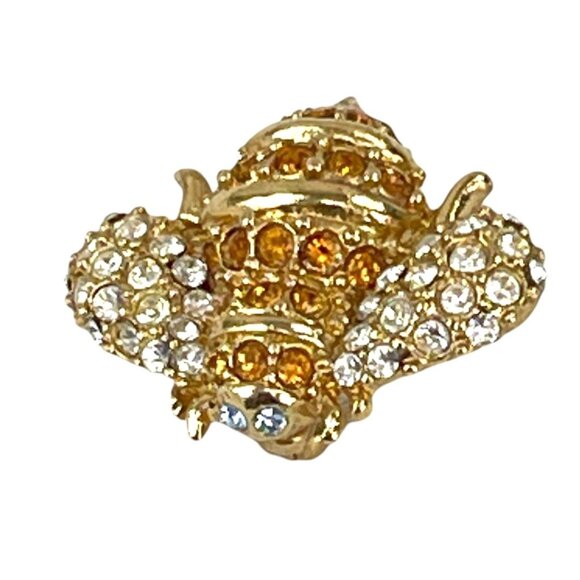 Monet Rare Gold Tone Bee Brooch With Orange & Clear Crystals - Picture 8 of 13
